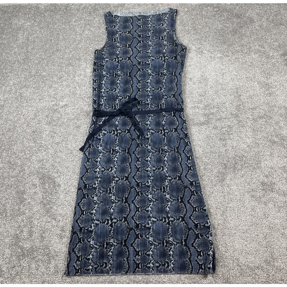 H and M Dress Womens Small Midi High Neck Snake Print Belted Sleeveless Blue